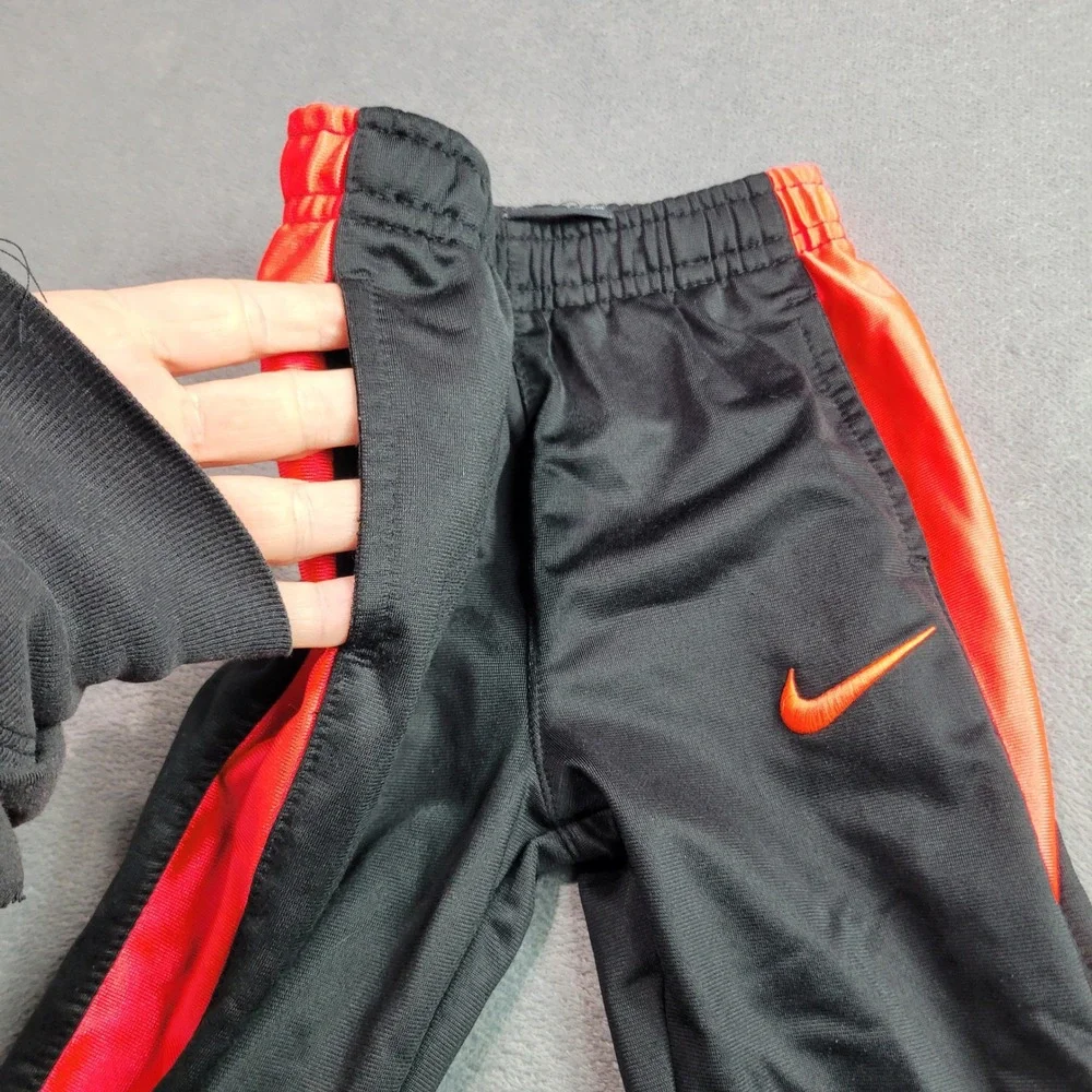 Nike Track Pants Kids 3T Black Red Silver Side Stripe Athletic Swoosh‎ Joggers